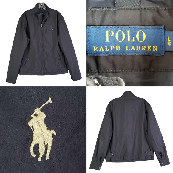Polo Ralph Lauren Jacket SoftShell Mens Size Large Black Logo Zip Preppy Flight - Picture 1 of 12